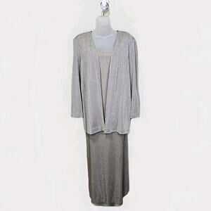 Alex Evening Formal 2 Piece Long Dress Jacket Champagne Wedding Holiday Party 16